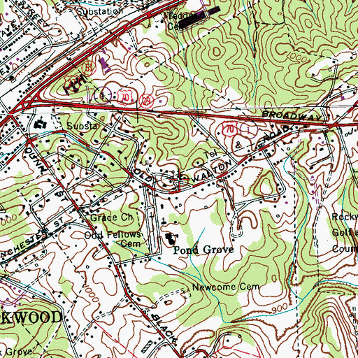 Topographic Map of Pond Grove Baptist Church, TN