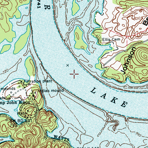 Topographic Map of Rockwood Ferry (historical), TN