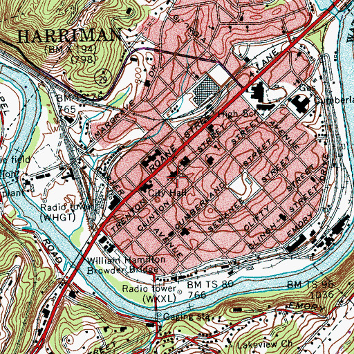 Topographic Map of Trenton Street Baptist Church, TN
