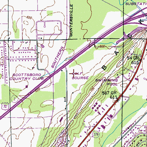 Topographic Map of Scottsboro Country Club and Golf Course, AL