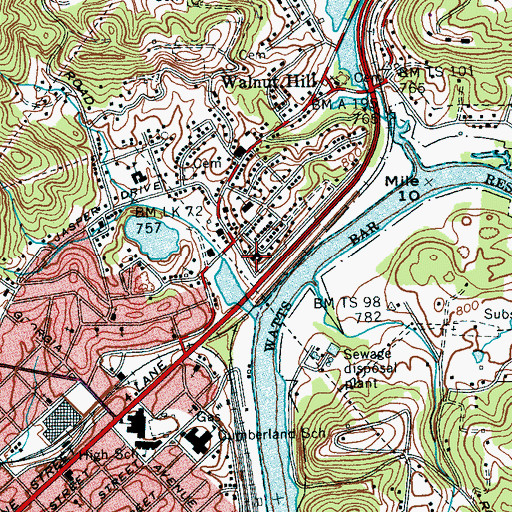 Topographic Map of Walnut Hill Baptist Church, TN