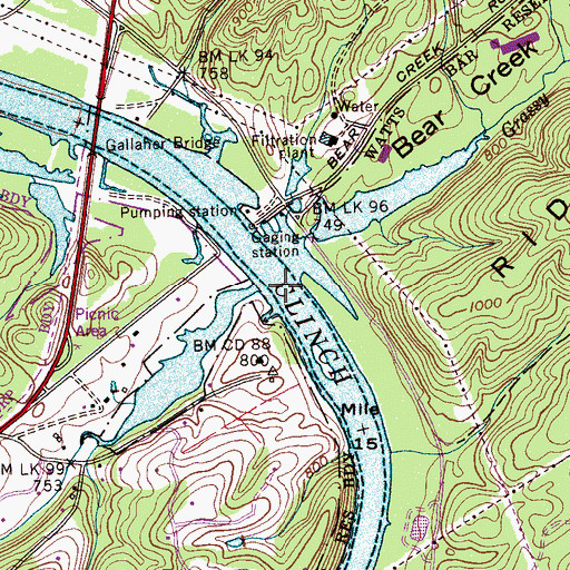 Topographic Map of Watsons Ferry (historical), TN