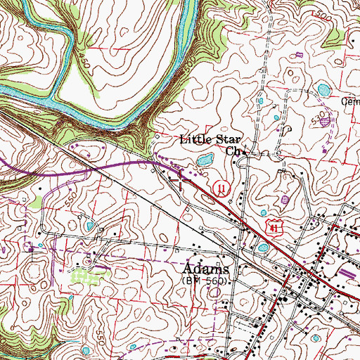Topographic Map of Adams Cemetery, TN