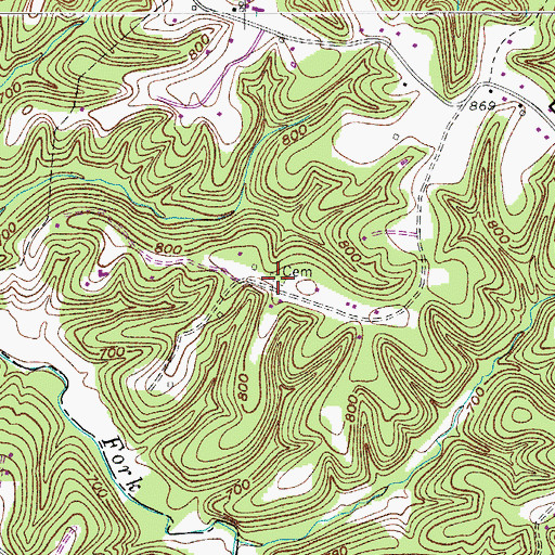Topographic Map of Adcock, TN
