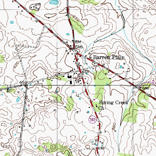 Topographic Map of Barren Plains Baptist Church, TN