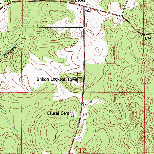 Topographic Map of Shiloh Lookout Tower, AL