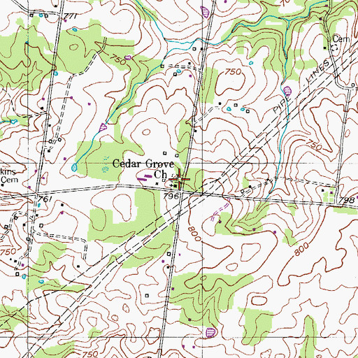 Topographic Map of Cedar Grove Cemetery, TN