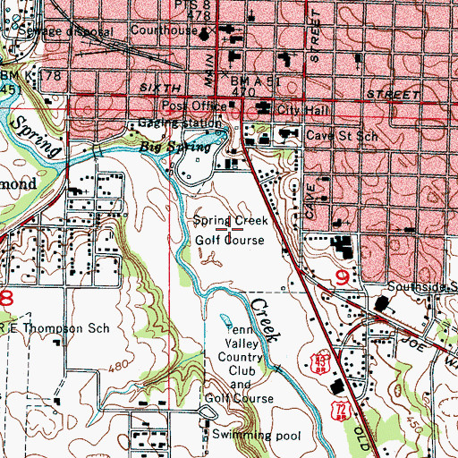 Topographic Map of Spring Creek Golf Course, AL