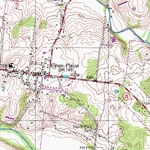 Topographic Map of Cross Plains Cemetery, TN