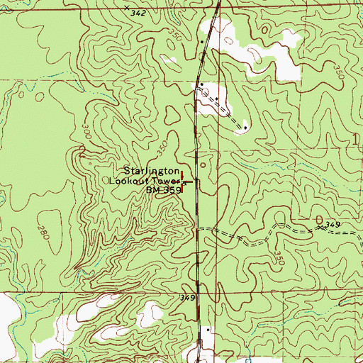 Topographic Map of Starlington Lookout Tower, AL