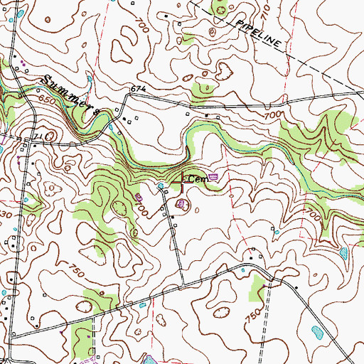 Topographic Map of Duval Cemetery, TN