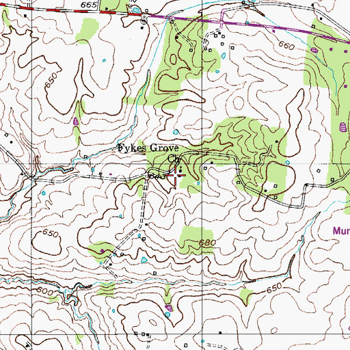 Topographic Map of Fykes Grove Cemetery, TN