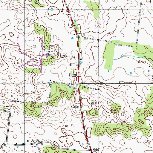 Topographic Map of Garrett Cemetery, TN