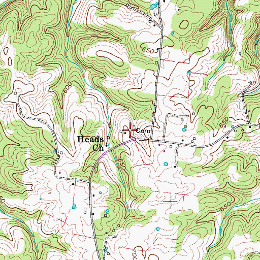 Topographic Map of Heads Cemetery, TN