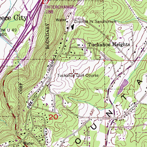 Topographic Map of Tuckahoe Golf Course, AL