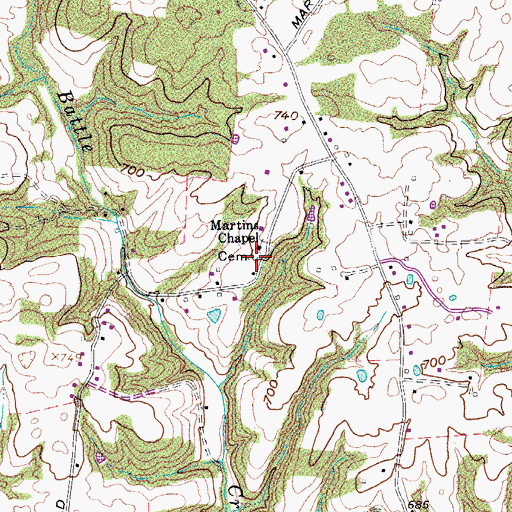 Topographic Map of Martins Chapel Cemetery, TN