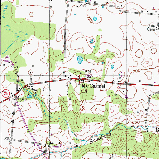 Topographic Map of Mount Carmel Cemetery, TN