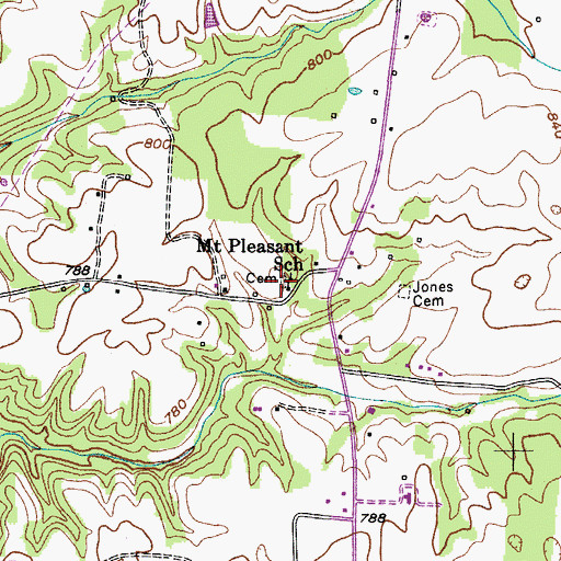 Topographic Map of Mount Pleasant Cemetery, TN