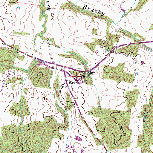 Topographic Map of Mount Zion Cemetery, TN