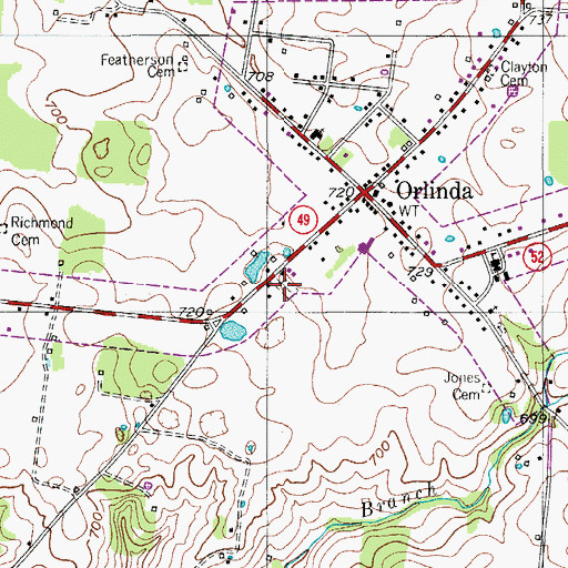 Topographic Map of Orlinda Cemetery, TN