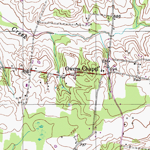 Topographic Map of Owens Cemetery, TN