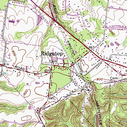 Topographic Map of Ridgetop First Baptist Church, TN