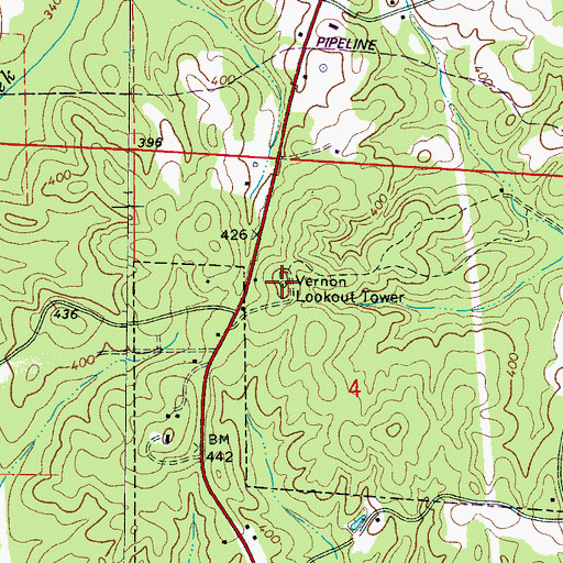 Topographic Map of Vernon Lookout Tower, AL
