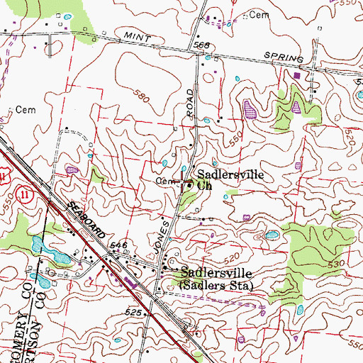 Topographic Map of Sadlersville Cemetery, TN