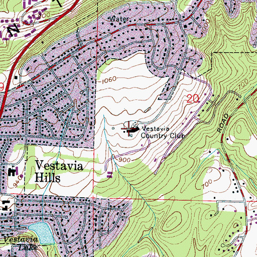 Topographic Map of Vestavia Country Club, AL