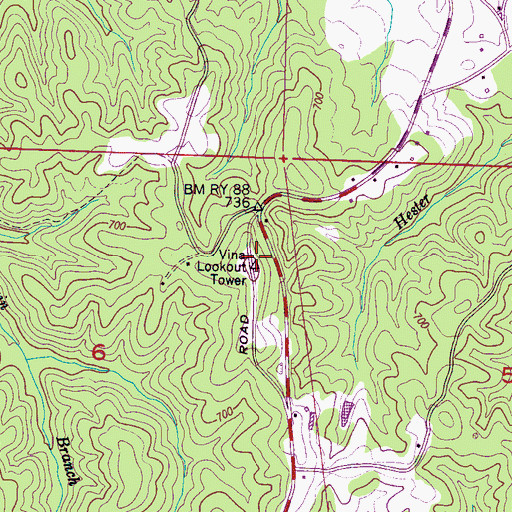 Topographic Map of Vina Lookout Tower, AL