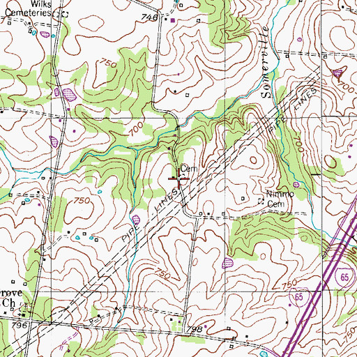 Topographic Map of Somerville Cemetery, TN
