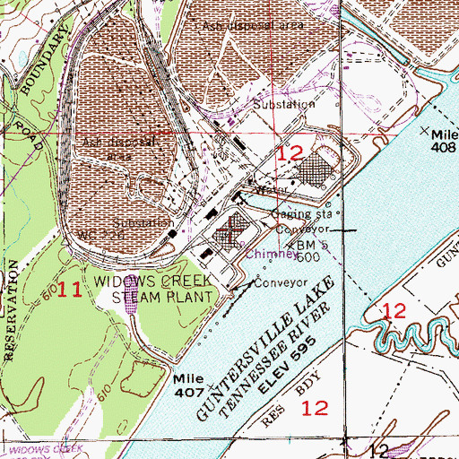 Topographic Map of Widows Creek Steam Plant, AL