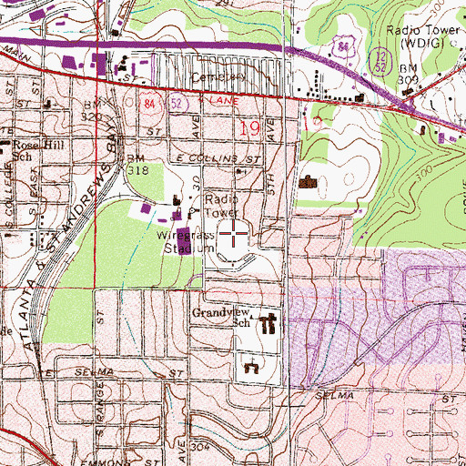 Topographic Map of Wiregrass Stadium, AL