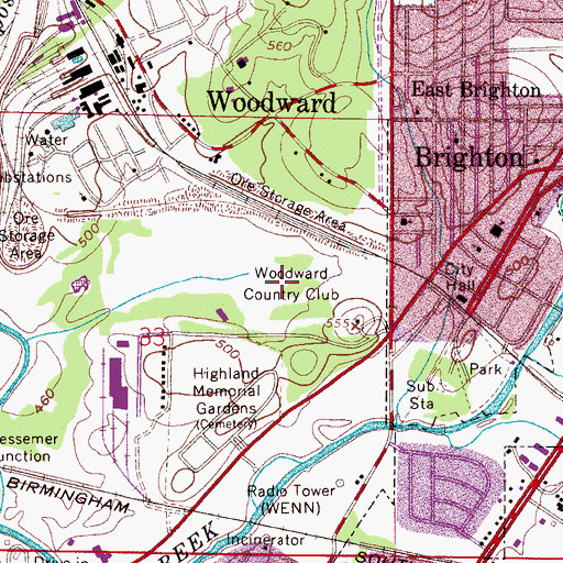 Topographic Map of Woodward Country Club, AL