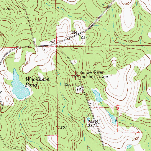 Topographic Map of Yellow River Lookout Tower, AL
