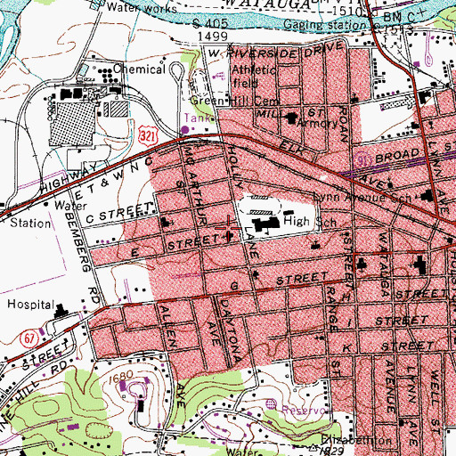 Topographic Map of Calvary Baptist Church, TN