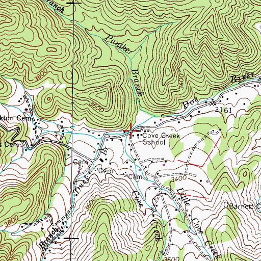 Topographic Map of Cove Creek, TN