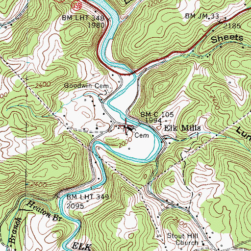 Topographic Map of Elk Mills Baptist Church, TN
