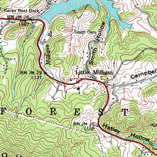 Topographic Map of Little Milligan Baptist Church, TN