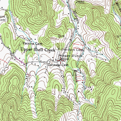 Topographic Map of Morgan Branch, TN