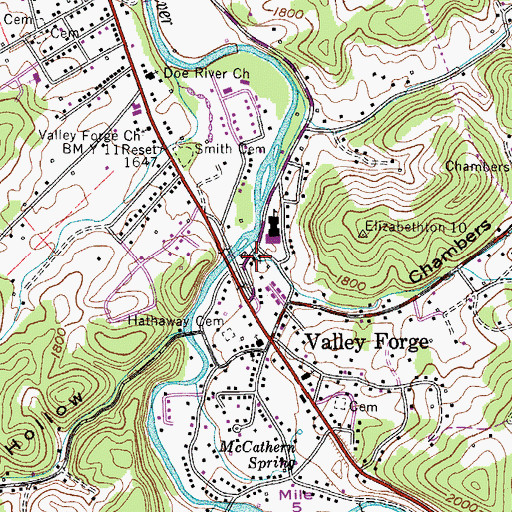 Topographic Map of O'Briens and Gatts Forge (historical), TN