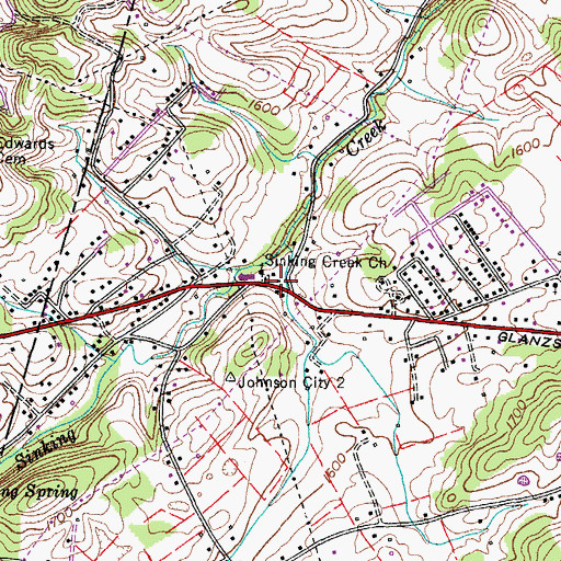 Topographic Map of Sinking Creek, TN