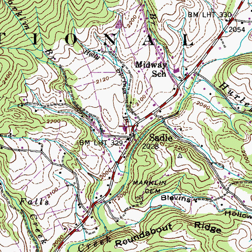 Topographic Map of Stoney Creek Baptist Church, TN
