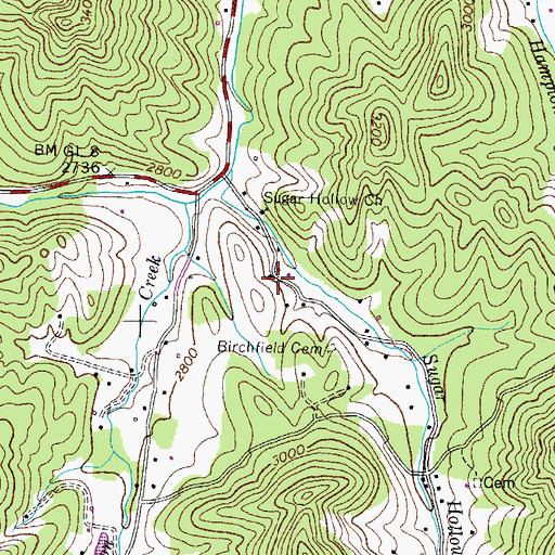Topographic Map of Sugar Hollow, TN