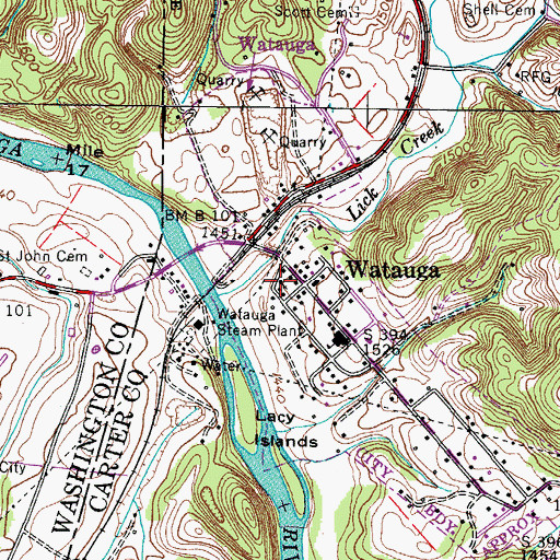 Topographic Map of Watauga First Baptist Church, TN