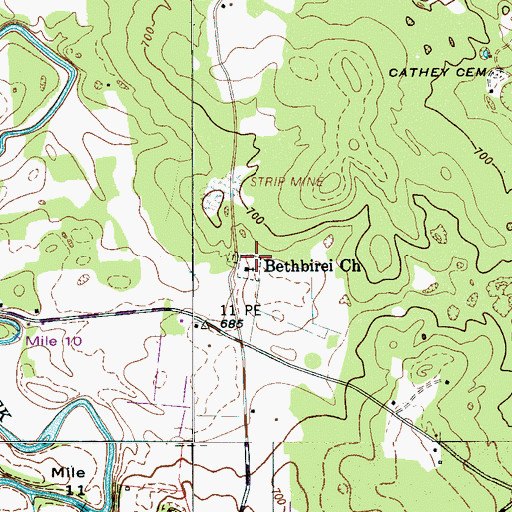 Topographic Map of Bethbirei Cemetery, TN