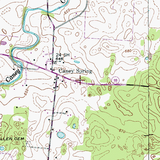 Topographic Map of Caney Springs United Methodist Church, TN
