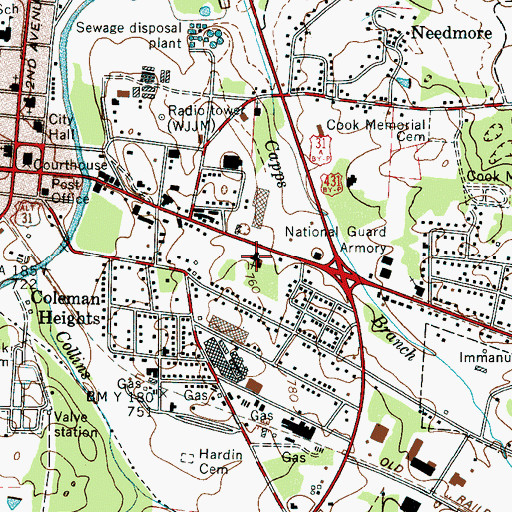 Topographic Map of East Commerce Baptist Church, TN