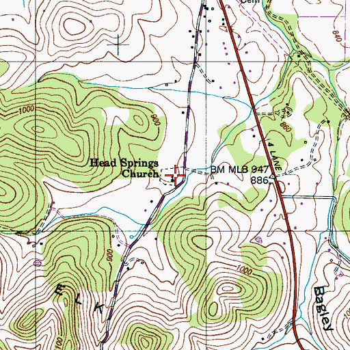 Topographic Map of Head Springs Cemetery, TN