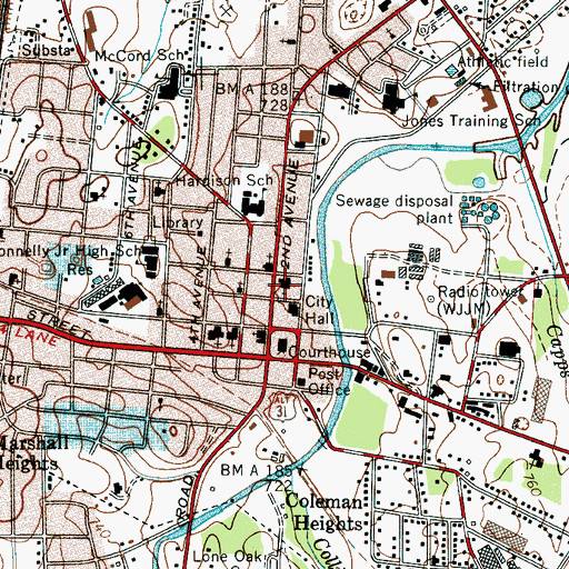 Topographic Map of Lewisburg First Baptist Church, TN